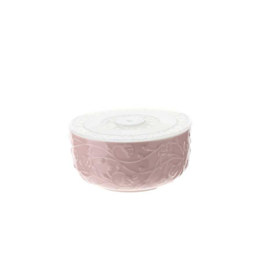 Contenitore in porcellana con coperchio "Romance" rosa 13x13x7(h) cm